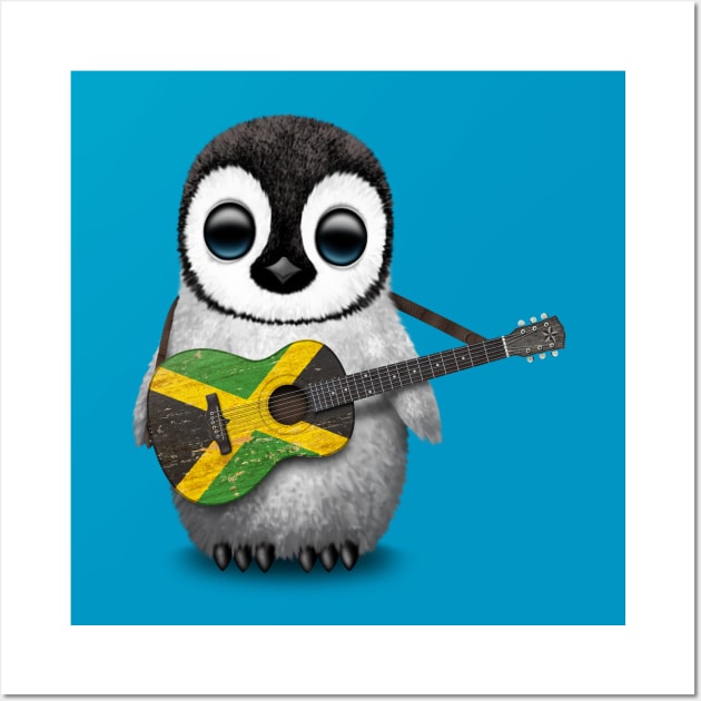 Baby Penguin Playing Jamaican Flag Guitar Wall Art by jeffbartels